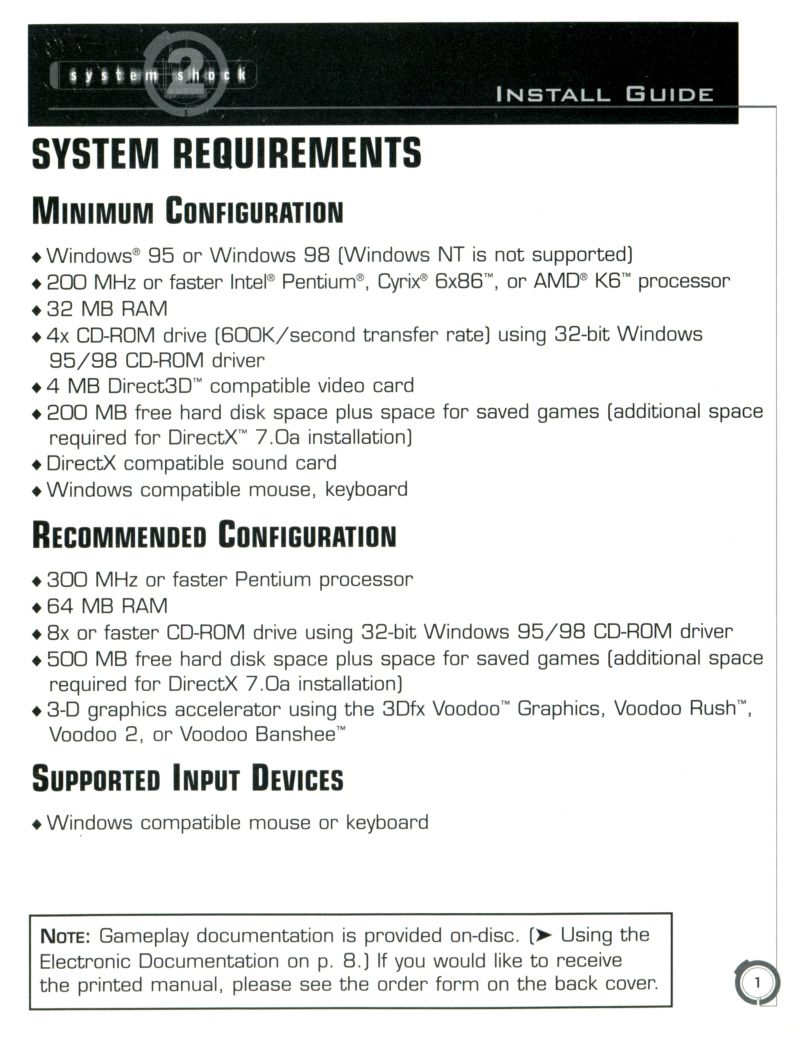 System Shock Specs